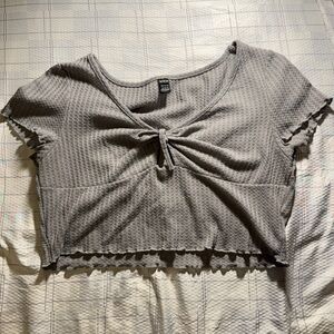 Wild Fable Gray Textured Crop Top with Knot